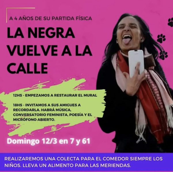 El Flyer de convocatoria de la actividad. "La Negra vuelve a la calle", con su imagen.
