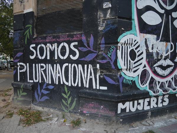 Parte del mural, ochava, "Somos plurinacional"