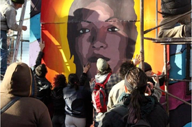 Fotografía de la intervención en memoria del femicidio de Sandra Ayala Gamboa