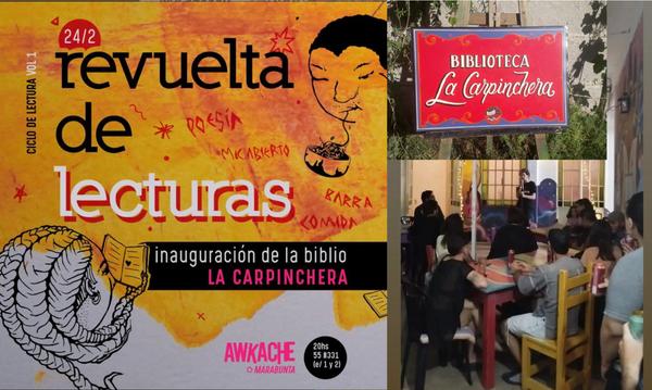 El flyer y una foto de la 1° Revuelta de lecturas en nuestro espacio