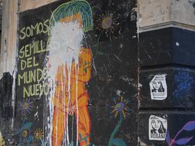 parte del mural colectivo, "Somos semillas del mundo nuevo"