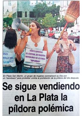 Tapa del diario El Día. A color. Con el título "Se sigue vendiendo en La Plata la píldora polémica".