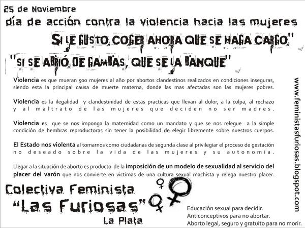 Volante firmado por la organización Las Furiosas. 25 de noviembre de 2009