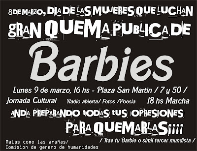 Volante Quema de Barbies. Malas como las arañas y Comisión de Género de Humanidades